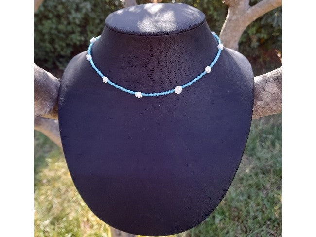 COLLIER FLEUR BLEU