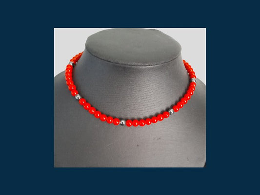 COLLIER PIERRE TEINTÉE ROUGE ET HÉMATITE